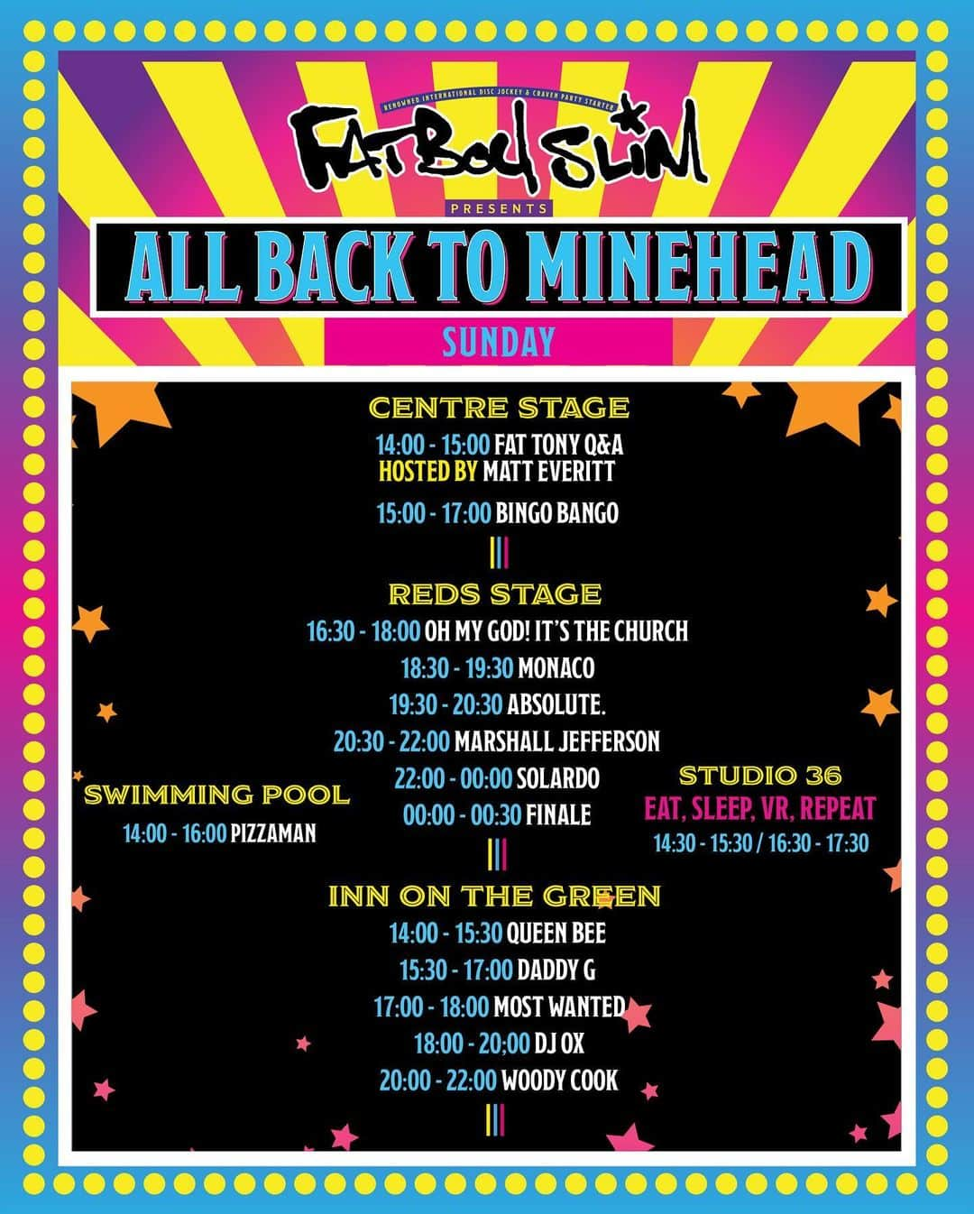 FatboySlimさんのインスタグラム写真 - (FatboySlimInstagram)「We're @allbacktominehead this weekend! Swipe to see the full schedule. See you on Friday!」11月9日 1時36分 - officialfatboyslim