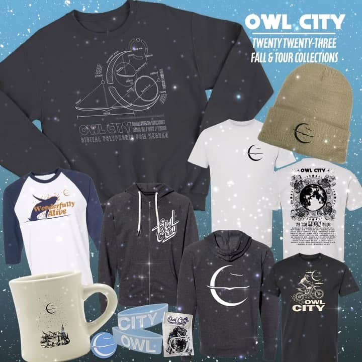 アウル・シティーのインスタグラム：「The air is crisp, so in the store are several items that will keep you warm and one that will provide a little education for the schematics of the Owl City emblem… if you are feeling crafty.   Check out the fall merch now!  Link in bio.」