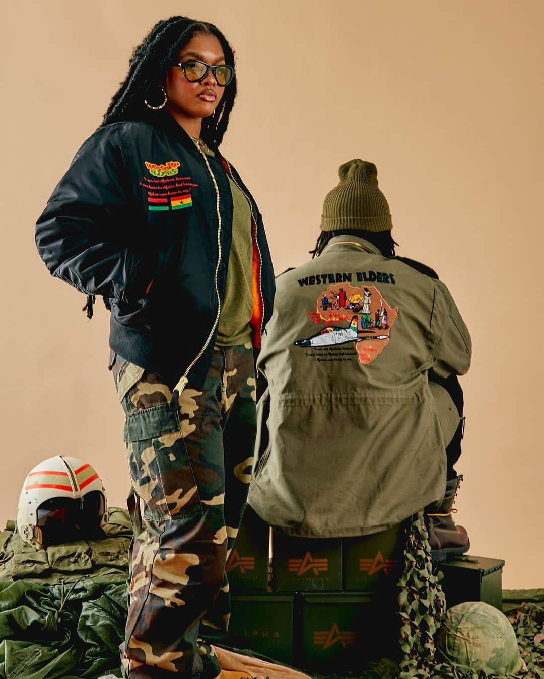 さんのインスタグラム写真 - (Instagram)「Western Elders has collaborated with @alphaindustries to tell the story of the Brothas and Sistas that defend our land and people across the African Diaspora.  "I got a letter from the government the other day - I opened and read it, it said they were suckers" More than a Public Enemy lyric, this was the sentiment of an often overlooked people forced to fight for someone else's cause. But even in the turmoil of war we found something beautiful. Our principles and values held us together and this war of theirs became our time to show the world not only our Dignity and Pride but that we will always stand for what's right no matter where we are. These Brothas and Sistas instilled that camaraderie and a desire to get closer to our family Stateside, in the Caribbean, and on the Continent. They gave birth to this energy in us and Western Elders is here to keep it alive, Welcome to the African Diaspora Defense Group✊🏾❤️🖤💚  NYC exclusive release 11/11 Online release 11/15  📸@kneegash」11月9日 2時35分 - alphaindustries