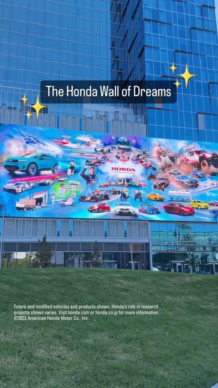 ホンダのインスタグラム：「Iconic vehicles, racing heroes, and exciting technologies—they all come to life in the Wall of Dreams.」
