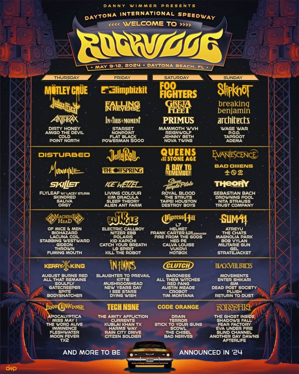 Revolverのインスタグラム：「Slipknot, Foo Fighters, Limp Bizkit, Mötley Crüe, Kerry King, Mr. Bungle and many, many more have been announced for 2024's Welcome to Rockville festival.⁠ ⁠ Get all the details at the link in our bio.」