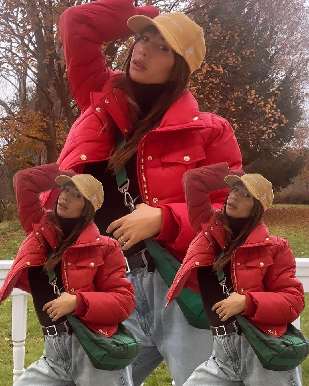 ジャッキー・クルーズのインスタグラム：「Started my holidays early. Thank you @thealist.us for setting me up. ♥️ jacket @jcrew purse @lesportsac jeans @goodamerican hat @ritual」