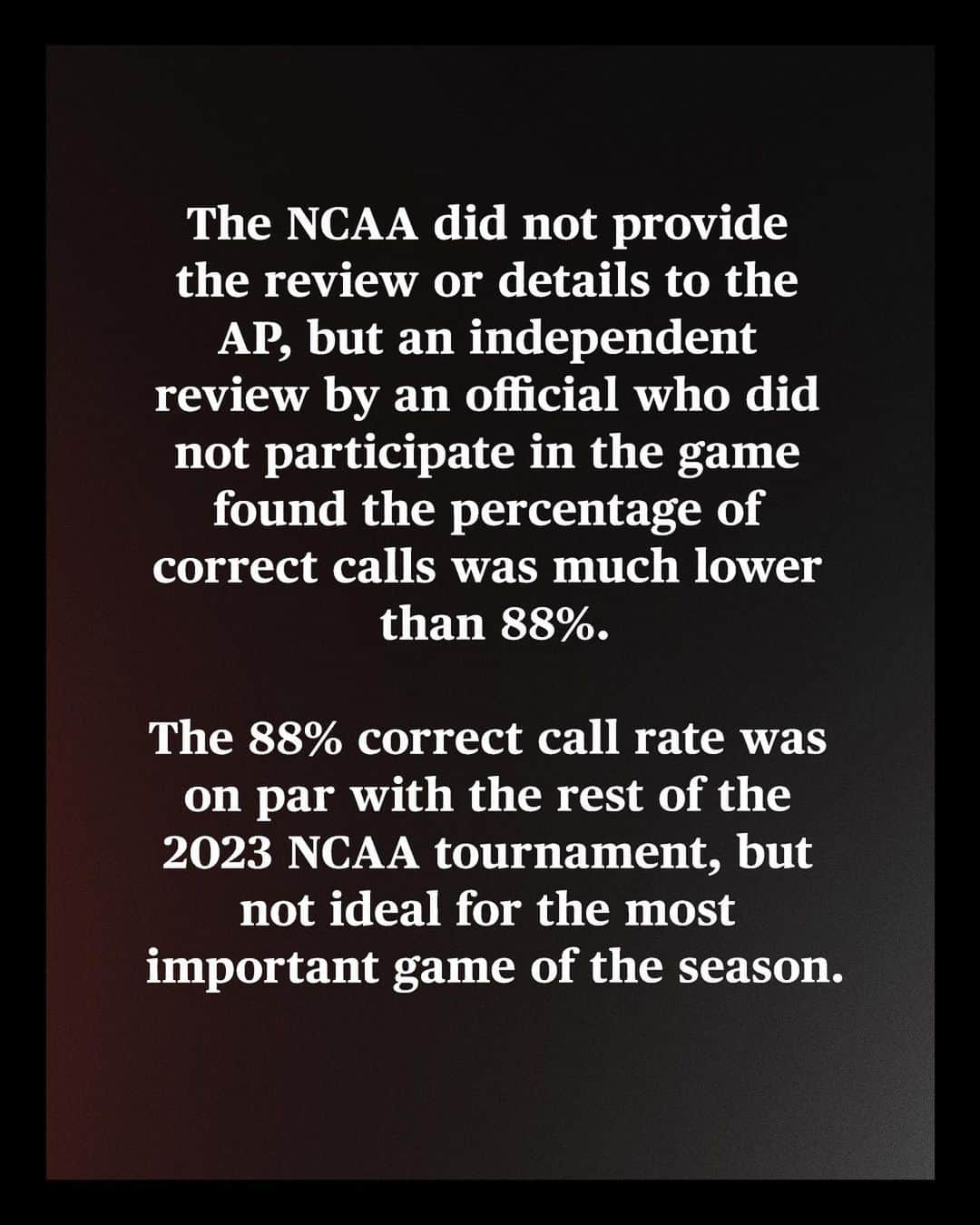 espnさんのインスタグラム写真 - (espnInstagram)「The NCAA noted this review was only about the 2023 NCAA tournament and that individual conferences govern their officials during the regular season.」11月9日 4時10分 - espn