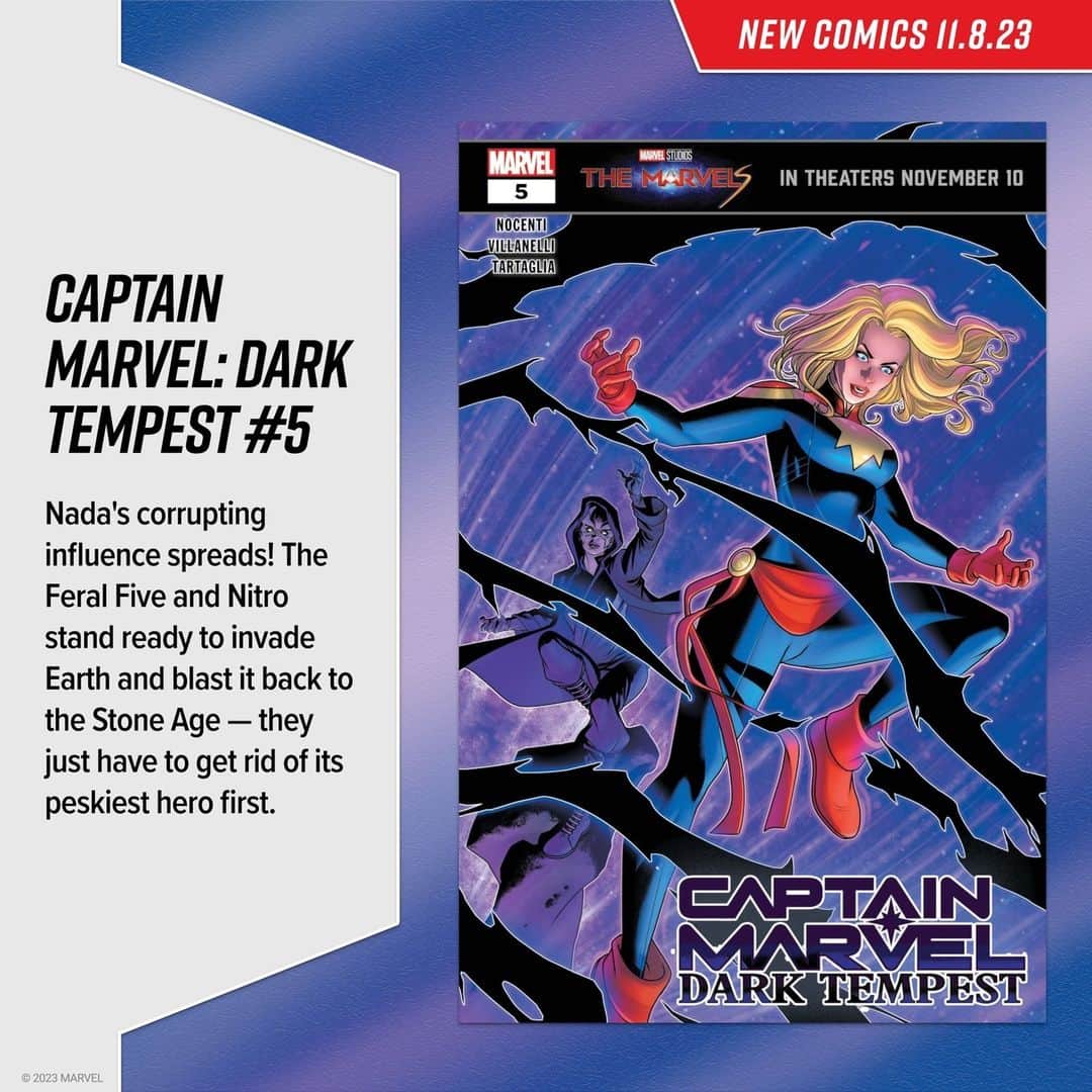 Marvel Entertainmentのインスタグラム：「The Feral Five and Nitro stand ready to invade Earth...but they have to go through one of Earth's Mightiest Heroes first. Explore 'Captain Marvel: Dark Tempest' #5 and more #MarvelComics on sale today. #NCBD」