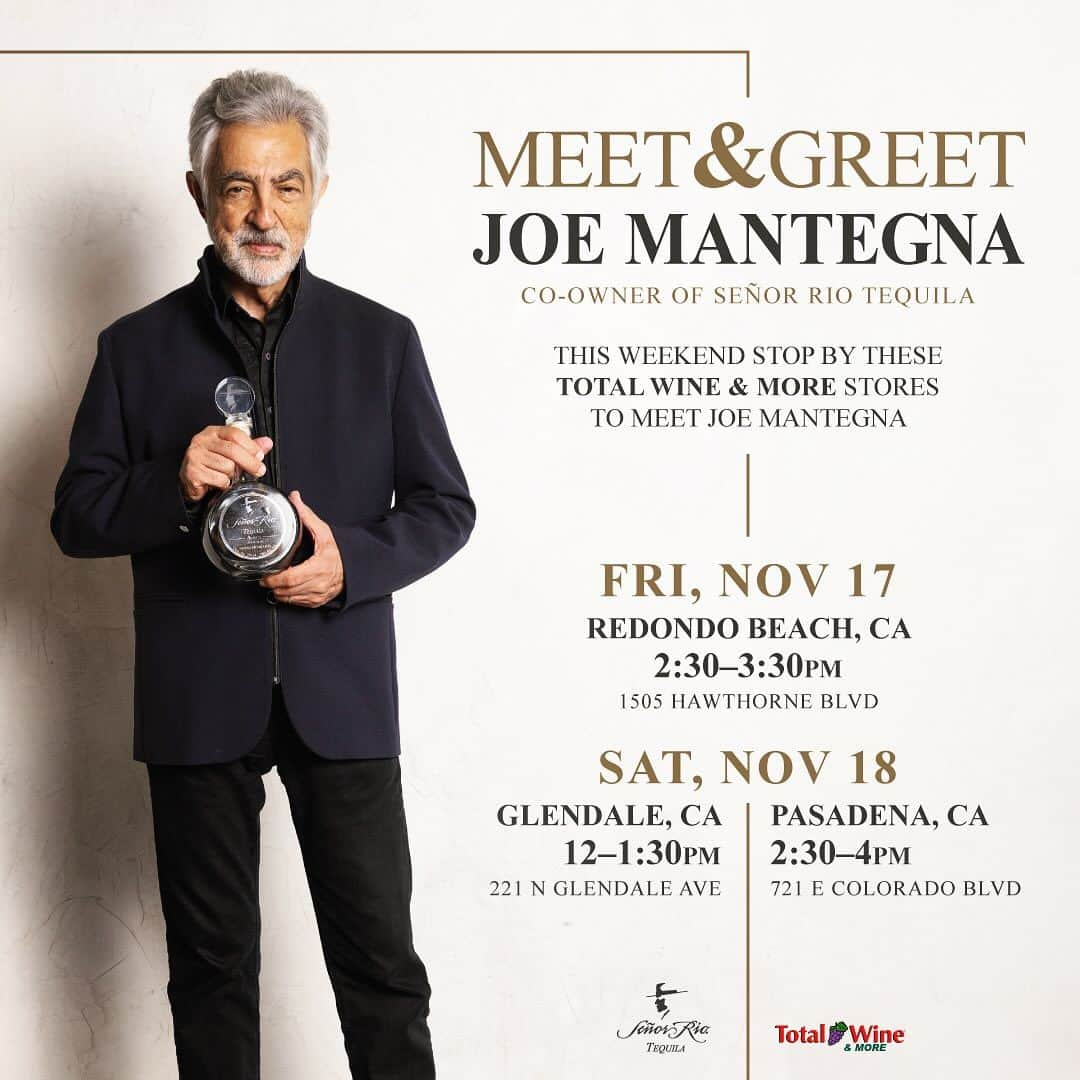 ジョー・マンテーニャのインスタグラム：「I’ll be at three Southern California stores November 17 and 18th, come on by and let’s Rio. @senorriotequila @totalwine #tequila #joemantegna #criminalminds #davidrossi #paparossi #wheelsup」