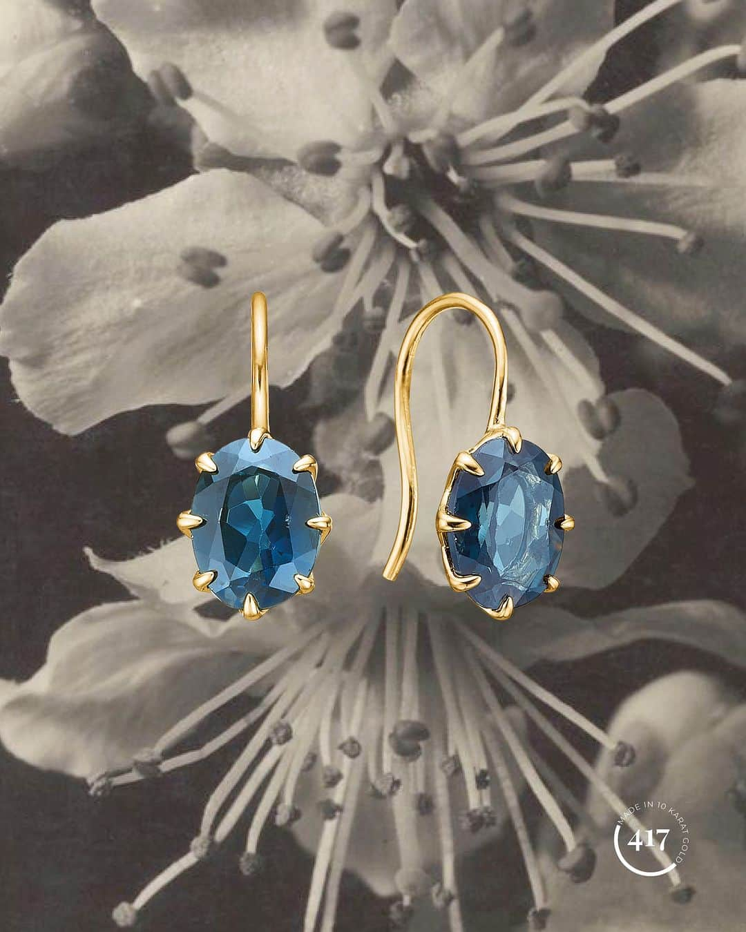 カレ ジュエリーのインスタグラム：「Timeless elegance in 10-karat gold. Rediscover Carré classics in 10-karat solid gold set with London Blue Topaz.    #carre #gemstonejewellery #birthstone #gemstones #carrejewellery #carré #carréjewellery #jewelry #earrings #earring」