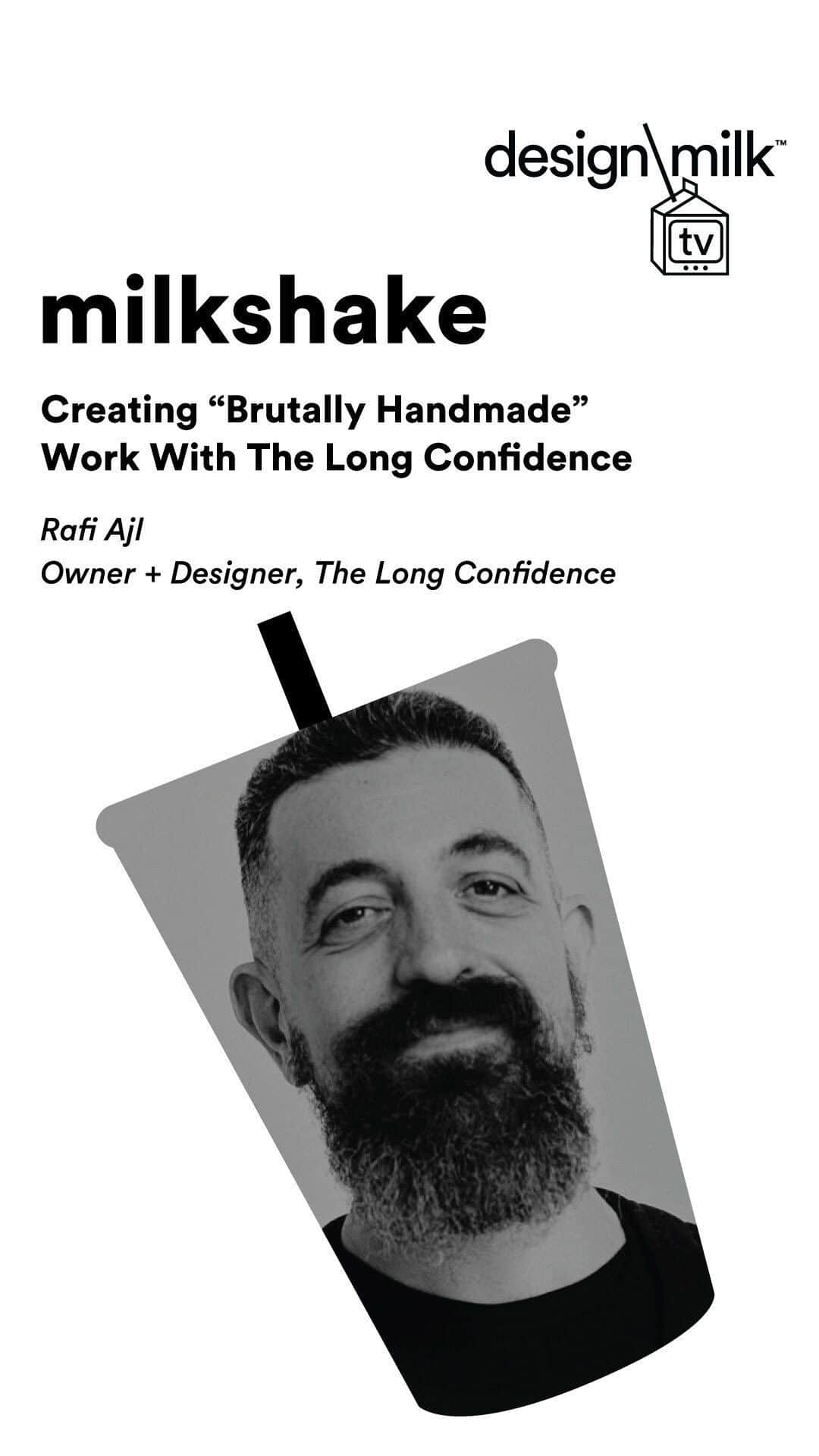 Design Milkのインスタグラム：「Rafi Ajl, founder of the design brand @thelongconfidence in Berkeley, CA, creates “brutally handmade” objects — a hugely varied body of work that moves from the function-foremost (like beautifully crafted glass vases and tumblers) to the purely formal. In this week’s Milkshake, he talks to us about his approach to design and to sculpture, and to work that moves freely between the two. Tune in for more! \\\ #dmtvmilkshake #designmilktv」