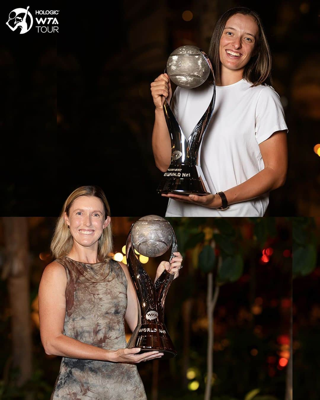 WTA（女子テニス協会）のインスタグラム：「Closing out 2023 on 🔝  WTA Year-End No.1 in Singles: @iga.swiatek 🏆 WTA Year-End No.1 in Doubles: @stormcsanders 🏆」