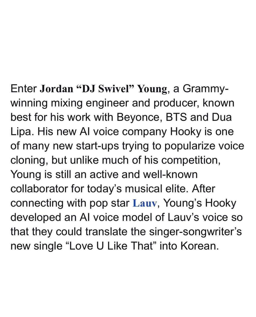 ケビン さんのインスタグラム写真 - (ケビン Instagram)「Just casually being innovators🔥  I had the amazing opportunity to write the lyrics and record the Korean version of @lauvsongs “Love U Like That”. We were able to recreate the song into Korean using @hooky.co advanced AI voice technology thanks to the mastermind behind it all @djswivel 🙌🏻  Check out the Korean version out now on all streaming platforms!🩵  LAUV의 신곡 “Love U Like That”의 한국어 버전의 작사의 노래를 맡았습니다. 너무 신기하게도 @hooky.co 를 통해 AI 보이스 모델링 기술을 활용해 제 목소리에 라우브 인공지능 필터를 입혀 완성이 되었습니다. 저도 라우브 음악의 팬으로써 너무나 즐겁고 신기한 경험이었습니다. “Love U Like That” Korean Ver. 지금 발매되었으니 많은 관심 부탁드립니다!🩵」11月9日 6時00分 - kevinwoo_official