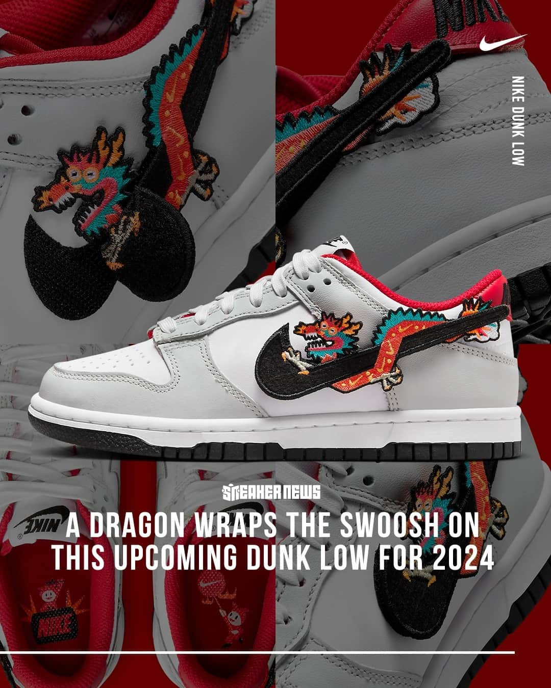 Sneaker Newsさんのインスタグラム写真 - (Sneaker NewsInstagram)「Year Of The Dragon Nike Dunks!⁠ This kids-exclusive release features removable Swoosh logos. Tag someone who needs these in 2024!⁠ LINK IN BIO for a closer look...」11月9日 6時31分 - sneakernews