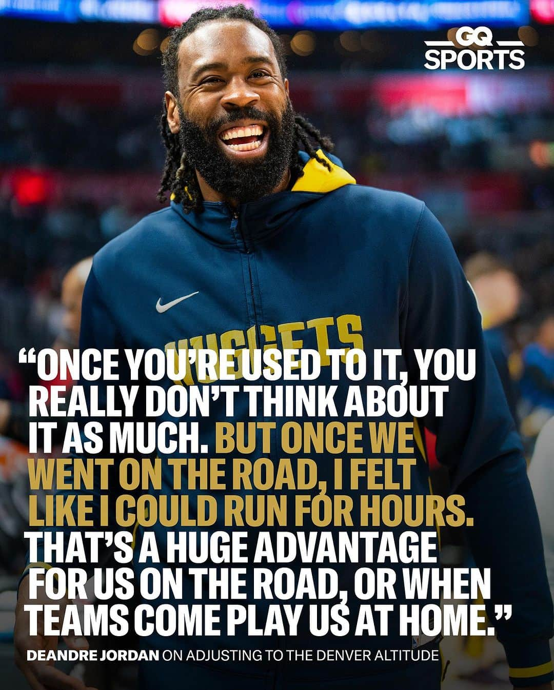 デアンドレ・ジョーダンのインスタグラム：「DeAndre Jordan has gotten used to curling up in hotel beds. Go on the road with the NBA champion at the link in bio.」