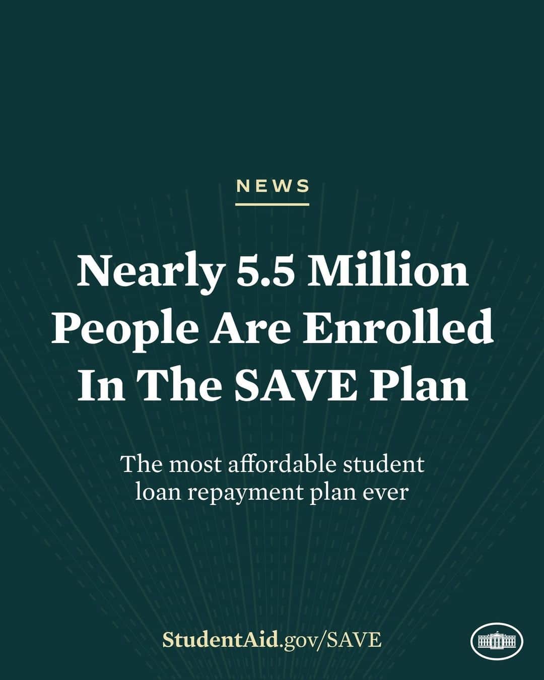 The White Houseのインスタグラム：「Nearly 5.5 million Americans have enrolled in the Biden-Harris Administration’s SAVE plan.  And nearly three million Americans now have $0 monthly payments under this plan.  To learn more and sign up, visit StudentAid.gov/SAVE.」