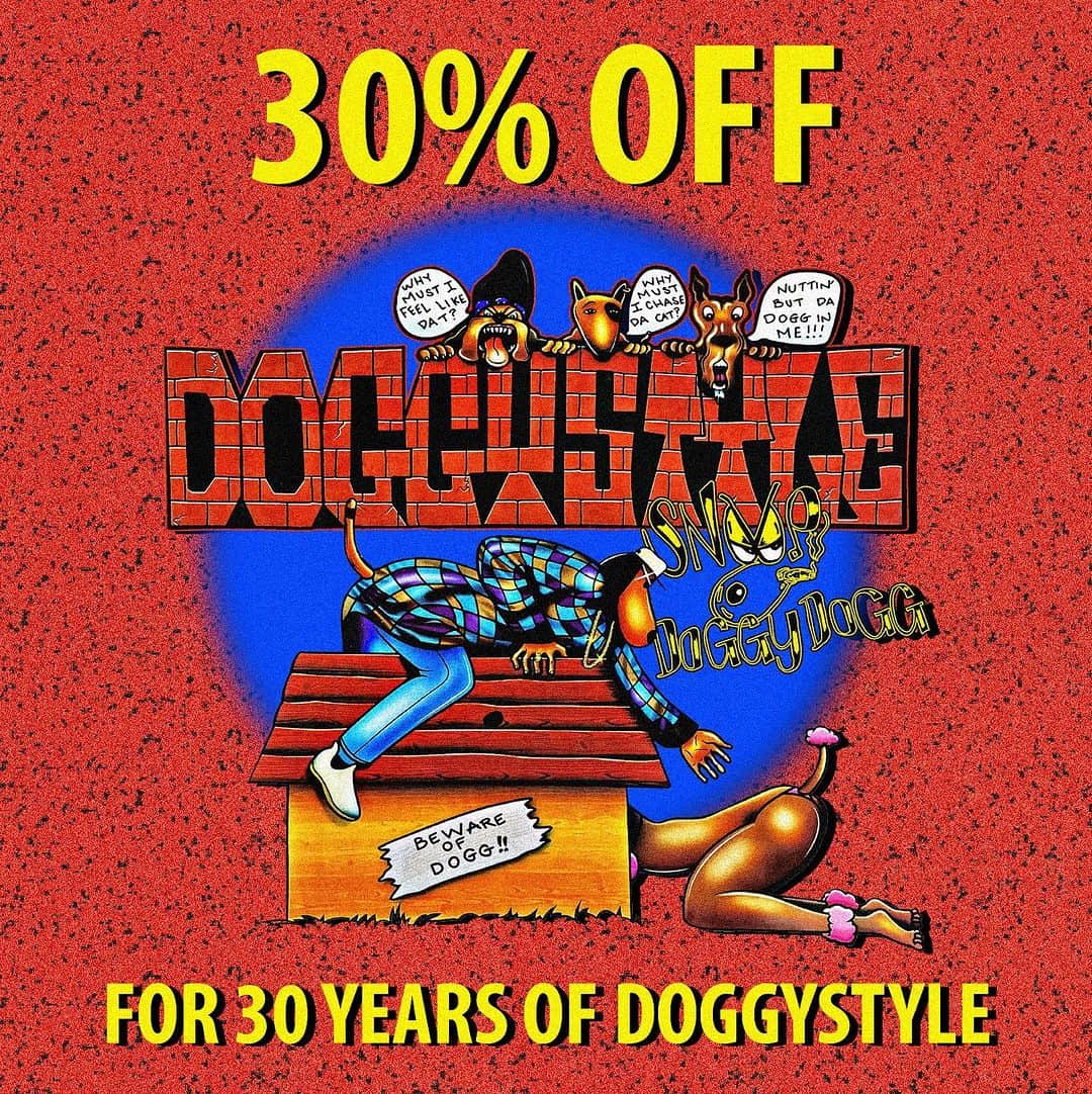 Crooks & Castlesのインスタグラム：「30 YEARS OF DOGGYSTYLE ☄️  Take 30% off the entire Doggystyle Record Collection, today, only at crooksncastles.com   USE CODE: DOGGYSTYLE30」