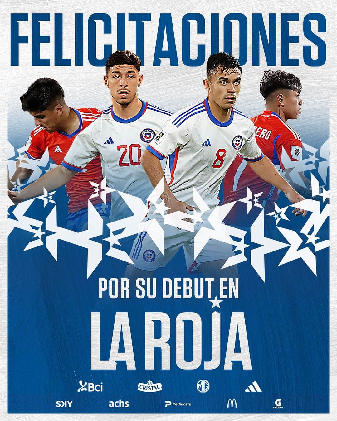 サッカーチリ代表チームのインスタグラム：「💯 No queremos dejar pasar los días sin felicitar a @dpizarro9, @maxiguerrero07, @vpizarro8 y @cesvrperezz_21 por su debut oficial en Clasificatorias, con la camiseta de #LaRoja 🇨🇱❤️  💪 ¡Que sean muchos más partidos juntos, muchachos!   #SomosLaRoja #SoyLaRoja」