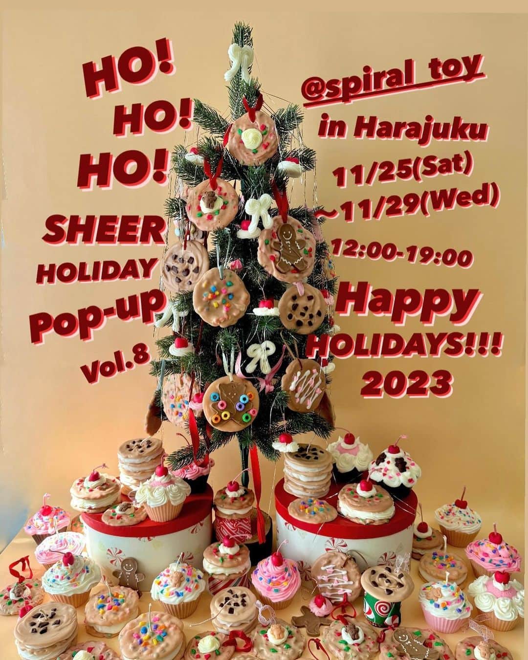 おもちゃやSPIRALのインスタグラム：「❤️🎄HO!HO!HO!! HOLIDAY POPUP @spiral_toy 🎄❤️ 今回もクリスマスポップアップをスパイラルでやらせていただきます🍒✨甘い香りがちょっぴりするカップケーキキャンドルとオーナメントをご用意してお待ちしております🧁💖 クッキーサンドも作りました🍪💖 ディスプレイも可愛くしてお待ちしております〜❣️  📆11/25(Sat)-29(Wed) ⏰12:00-19:00 🎪@spiral_toy   #holidays #christmas #handmadecandles #cupcake #クリスマスギフト #kawaii」