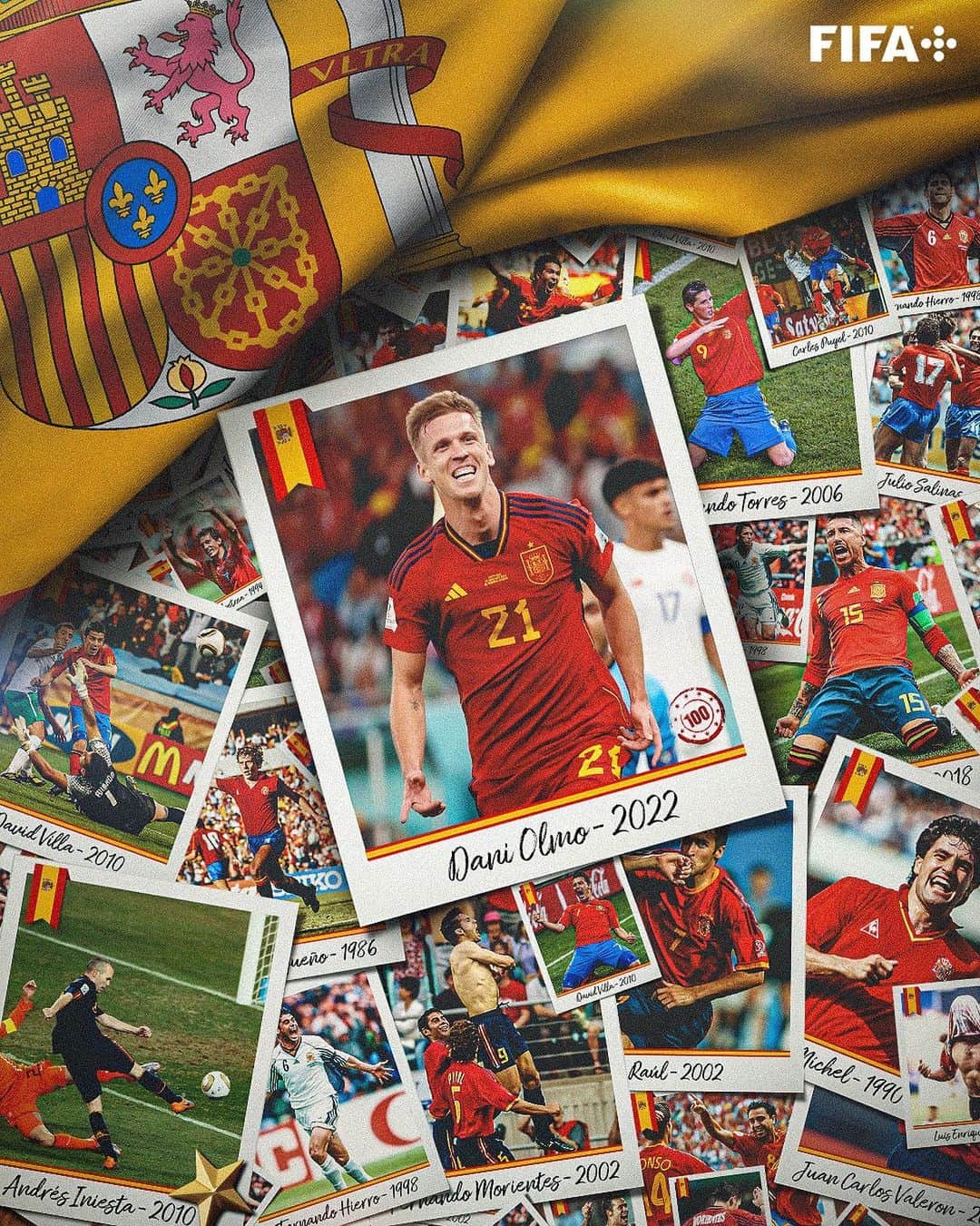 のインスタグラム：「100 🆙  #OTD in 2022, Spain record their 100th #FIFAWorldCup goal! 👏」