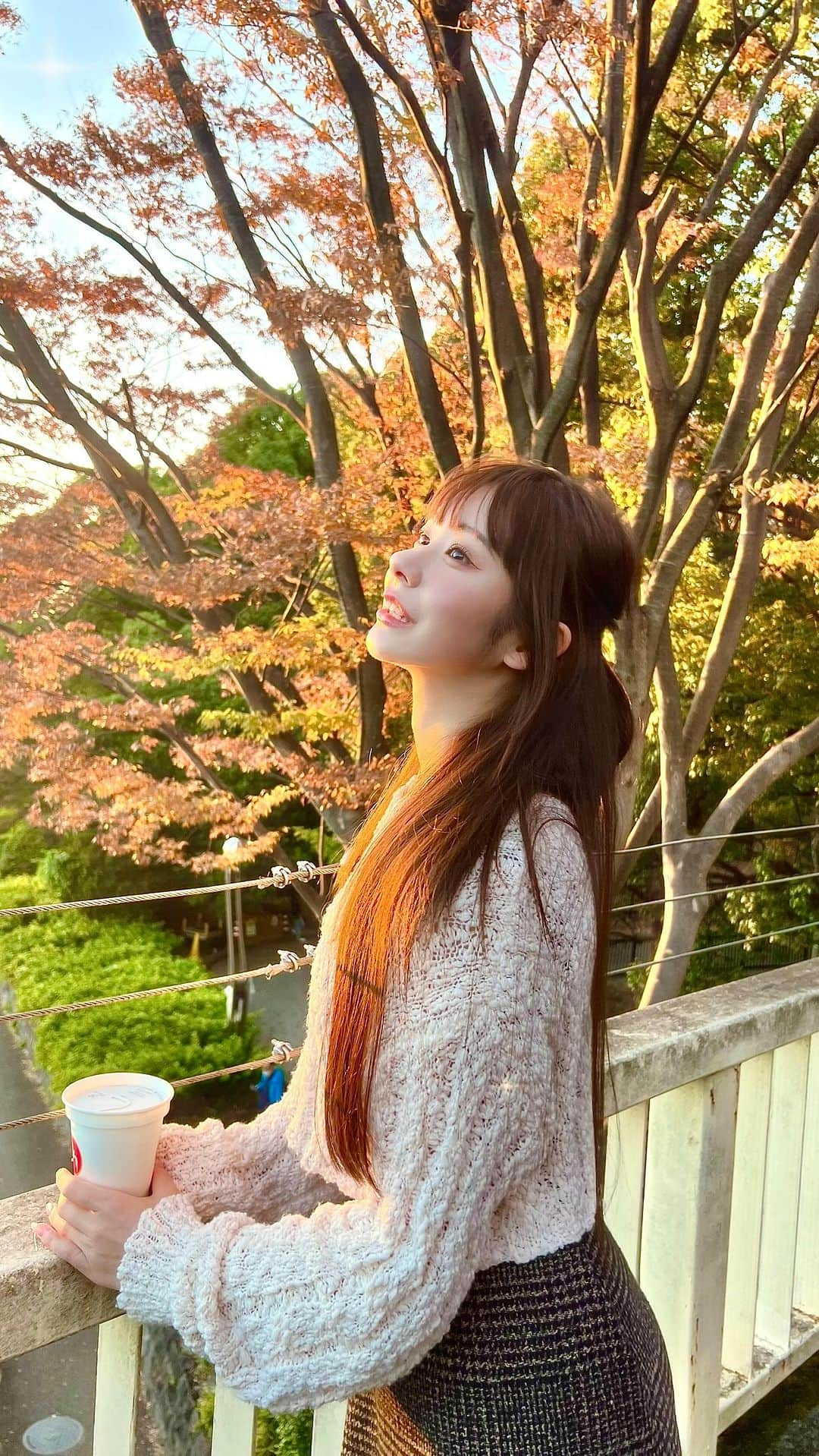 加藤美南のインスタグラム：「目の前公園で今年初の紅葉してみた🍂🍁」