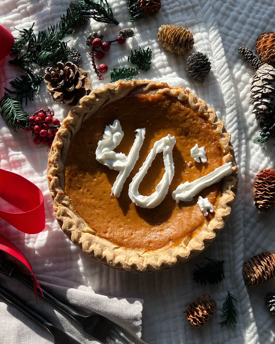 Hollister Co.のインスタグラム：「happening now! 40% off everything* – and it's never looked this sweet. start shopping before it's too late. 😋🥧🍰  *Offer valid in stores and online November 19, 2023 to November 27, 2023 in US/CA. Excludes clearance and gift cards. Discount applied at checkout.」