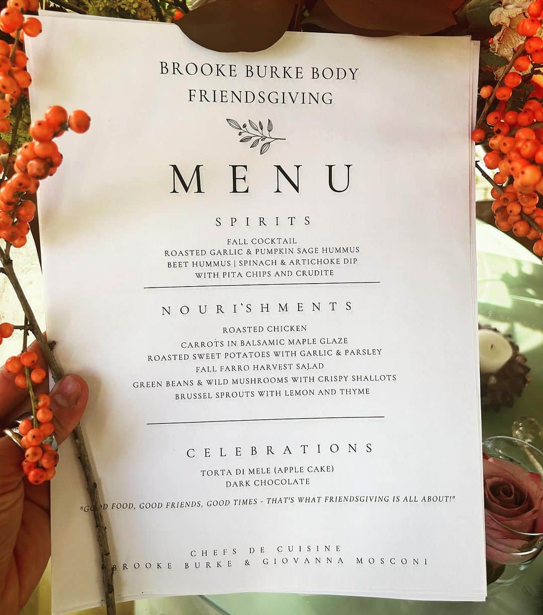 ブルック・バークのインスタグラム：「The menu | the chef | the company | the friendship. If you're looking for a mindful twist of decadence this #thanksgiving here's a sprinkle of ideas on @brookeburkebody」
