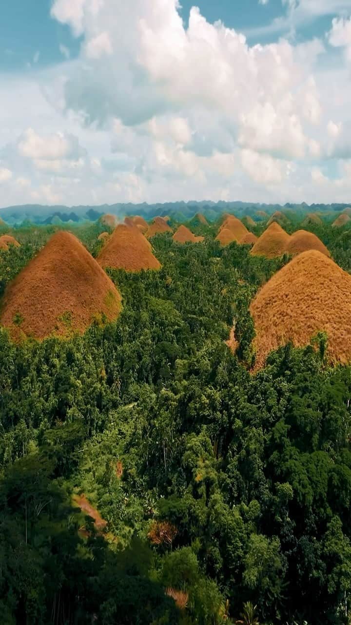 BEAUTIFUL DESTINATIONSのインスタグラム：「@farawayfarers check out the mesmerizing Chocolate Hills in the Philippines! 🇵🇭 These iconic mounds, though not always chocolate-colored, are a testament to nature’s artistry. 🌳 Did you know their name comes from the lush green grass turning brown during the dry season, resembling chocolate kisses? 🍫🌾  📽 @farawayfarers 📍 Chocolate Hills, Philippines 🎶 rayna_tarot•Past lives by BøRNS」
