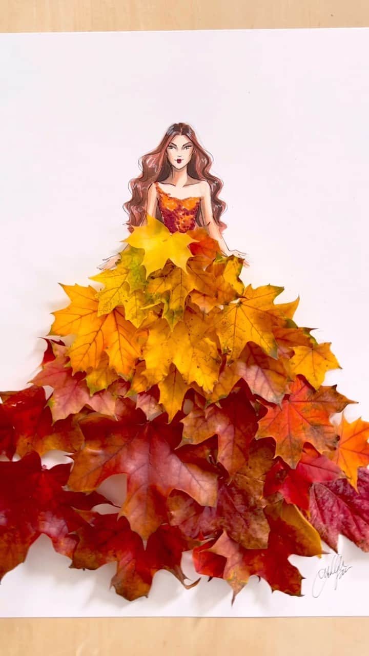 Holly Nicholsのインスタグラム：「Colors of fall 🍁 #autumn #fashionillustration #asmr #copic #copicmarkers #illustration #newengland #foliage #illustration」