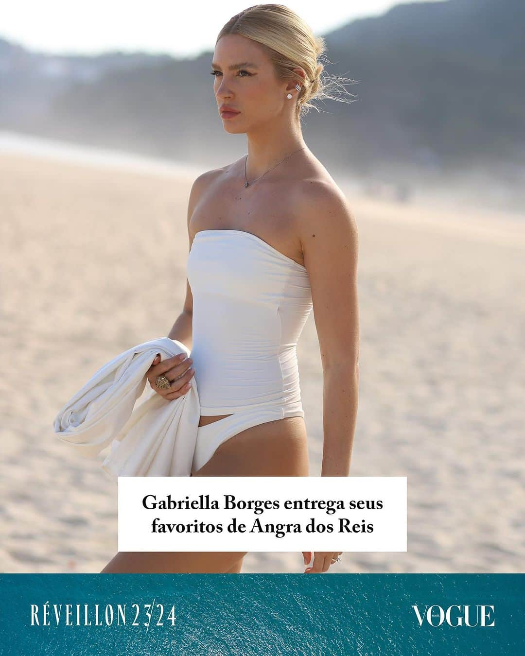 Vogue Brasilのインスタグラム：「Apaixonada por Angra dos Reis e expert no balneário, @gabriellacborges está confirmada no #RéveillonVogue, que será na noite de 31/12 no campo de golfe @frad.e_angra, complexo do hotel @fasano. Insider das praias paradisíacas do destino, a influenciadora entrega um guia essencial para curtir Angra com calma, tranquilidade e privacidade – um roteiro de paradas obrigatórias por lá com direito a experiências gastronômicas locais. Confira no link da bio e faça parte dessa noite memorável! (Via @vguidini; foto @xfagner)」