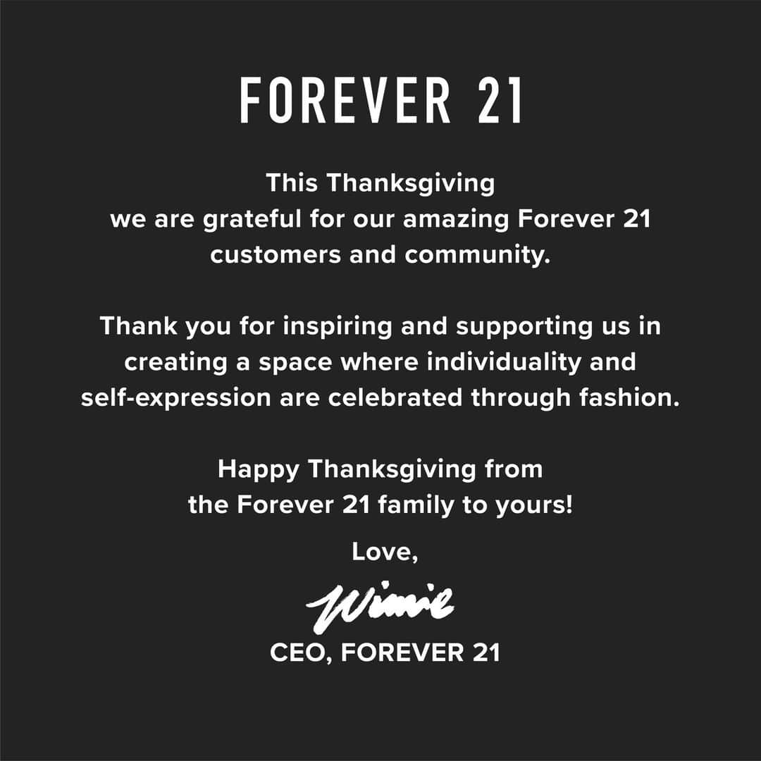 FOREVER 21さんのインスタグラム写真 - (FOREVER 21Instagram)「A note from our Forever 21 Family to yours 💛」11月24日 2時03分 - forever21