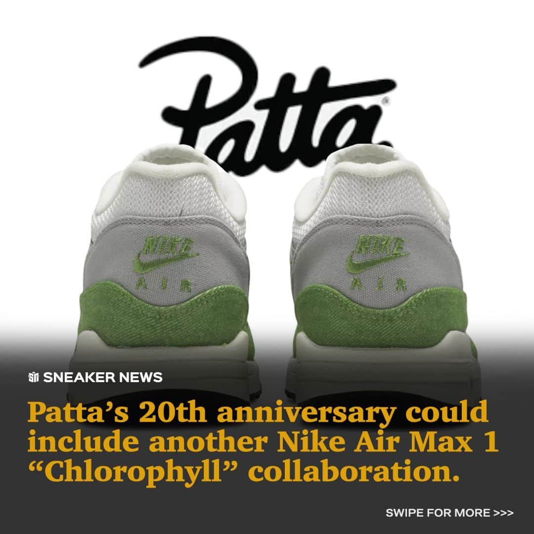 Sneaker Newsのインスタグラム：「Back in 2009, Patta celebrated its fifth anniversary with a Nike Air Max 1 "Chlorophyll" – which could see a sequel in 2024. ⁠ ⁠ According to Air Max aficionado @bubblekoppe, the Amsterdam-based brand is set to bring a "Chlorophyll/Matte Silver" color scheme to Nike's Air Max 1. A speculative mock-up hasn't surfaced as of yet, but it's possible the collaboration inverts the color-blocking of its iconic predecessor. ⁠ ⁠ Visit the LINK IN BIO for more details.」