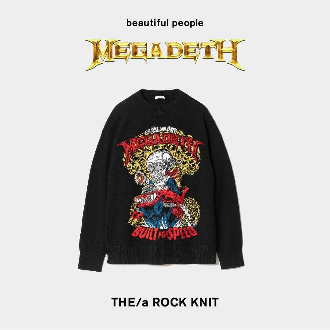ビューティフルピープルさんのインスタグラム写真 - (ビューティフルピープルInstagram)「THE / a Rock knit "MEGADETH" pre-order in online. ⁠  次世代に繋げたいバンドのロックTシャツをニット柄に落とし込んだTHE / a Rock knitシリーズ。  今シーズンは、スラッシュメタルの神髄であるメガデスとのコラボレーションです。柄行きをインターシャ編みで表現したクルーネックプルオーバーは、新たな付加価値や意義を持たせたオリジナリティーある柄行きが特徴です。  ありそうでなかった新しいロックアイテム。 細部にまでビューティフルピープルのこだわりが詰まっています。  ___⁠ ⁠ ⁠ まるでおままごとをしているかのように、⁠ 日常をもっとたのしいものに。⁠ ⁠ 仕事や学校で着る洋服が、休日にも着たくなるものになったら。⁠ 日常的なスタイルが、1 つや2つではなく様々な形に変化したら。⁠ ユニフォームにダイバーフォームとなる可能性が秘められていたら。⁠ ⁠ UNIFORM ↔️ DIVERFORM⁠ ⁠ DOUBLE-END によって⁠ ユニフォームはダイバーフォームへと進化する。⁠ ⁠ 私たちの日常生活やワードローブから、⁠ そして⁠ 子供のころに着るものや使うものからもインスピレーションを。⁠ まるでおままごとをたのしむようなコレクション。⁠ ⁠ Kidswear for everyone.⁠ ⁠ ※ "OMAMAGOTO": means a play in which children imitate adults in their imaginary worlds. ⁠ ⁠ ___⁠ ⁠ 【beautiful people 直営店舗⁠】⁠⁠⁠⁠ ⁠ ■Online store⁠ www.beautiful-people.jp⁠ ⁠ ■Global Online store⁠ www.beautiful-people-creations-tokyo.com⁠ ⁠ ■ 青山店⁠⁠⁠⁠ 東京都港区南青山3-16-6⁠⁠⁠⁠ ⁠⁠⁠⁠ ■ 新宿伊勢丹店⁠ 伊勢丹新宿店本館2階　⁠⁠⁠⁠TOKYOクローゼット/リ・スタイルTOKYO⁠⁠⁠⁠ ⁠⁠⁠⁠ ■ 渋谷PARCO店⁠ 渋谷パルコ2階⁠ ⁠ ■ ジェイアール名古屋タカシマヤ店⁠ ジェイアール名古屋タカシマヤ4階　モード＆トレンド「スタイル＆エディット」⁠⁠⁠⁠ ⁠⁠⁠⁠ ■⁠阪急うめだ店⁠ 阪急うめだ本店3階　モード⁠⁠⁠⁠ ⁠ ___⁠ ⁠ #beautifulpeople⁠⁠⁠ #ビューティフルピープル⁠⁠⁠ #creationstokyo⁠ #FW23 #23Winter⁠ #SideC ⁠ #DOUBLEEND⁠ #ダブルエンド⁠ #OMAMAGOTO⁠ #UNIFORM⁠ #DIVERFORM⁠ #Kidswearforeveryone #megadeth #メガデス」11月9日 17時55分 - beautifulpeople_officialsite
