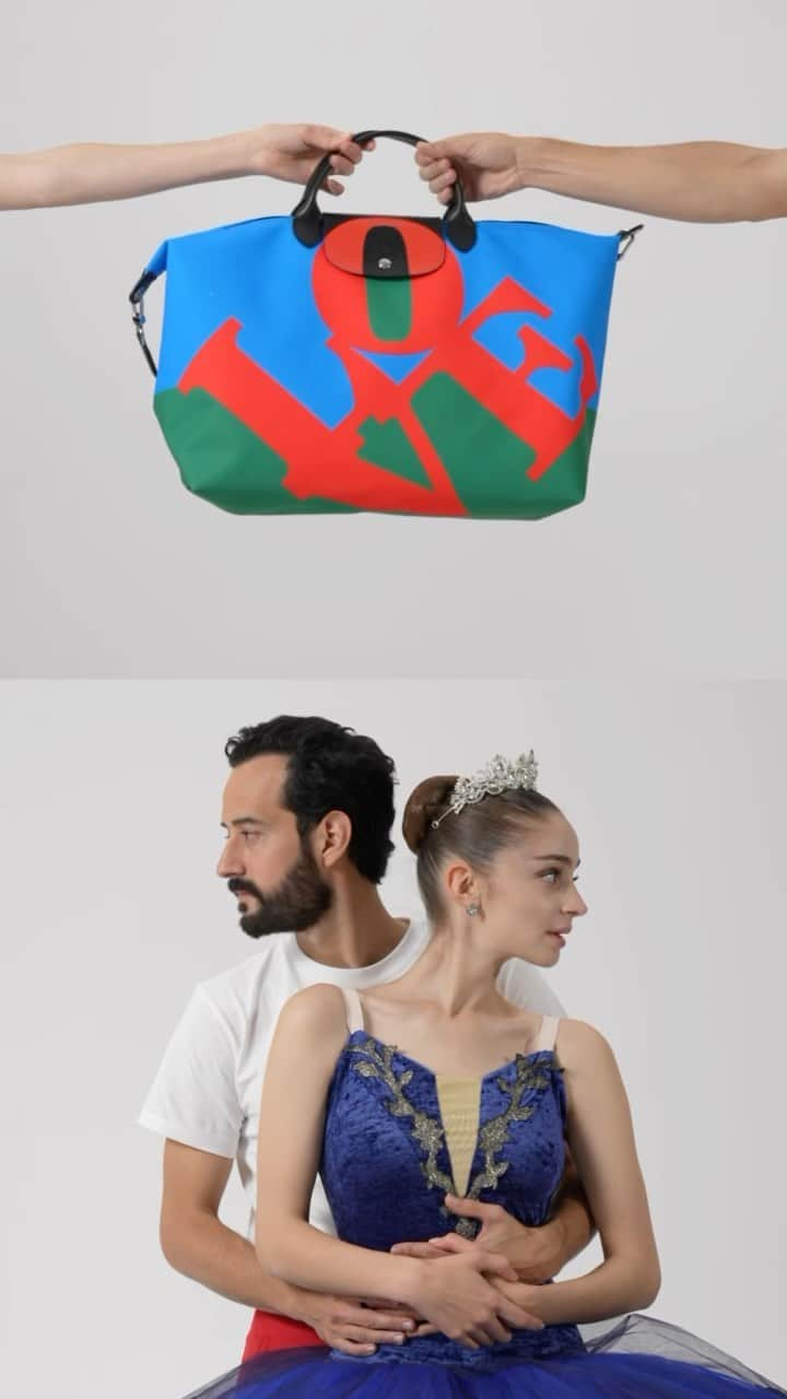 Longchampのインスタグラム：「LOVE: Don’t say it, show it.​ With @victoriadauberville and @forgetmat.  Collection: #LongchampXRobertIndiana  © Morgan Art Foundation. Licensed by Artestar, New York  #robertindianalove #longchamp #artistic #tribute #artlover #matchingbags #fallinlove #coupledance #pariscityguide」