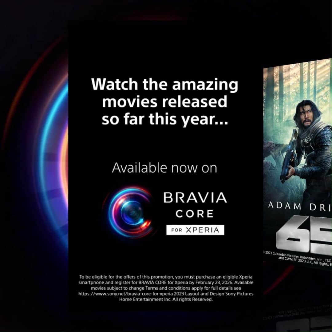 Sony Mobileのインスタグラム：「#DidYouKnow BRAVIA CORE for Xperia is available on #Xperia1V and #Xperia5V? From ‘65’ starring Adam Driver, to Viola Davis in ‘The Woman King’, among the latest releases and popular classics, enjoy redeeming 5 titles of your choice – with 1-year unlimited streaming.  *Service availability may vary by market and operator.  #Sony #Xperia #SonyXperia #BRAVIA #BRAVIACORE #Movie」