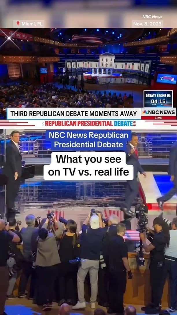 NBC Newsのインスタグラム：「The Republican presidential candidates walk out on stage and pose for a photo before the start of tonight's debate.」