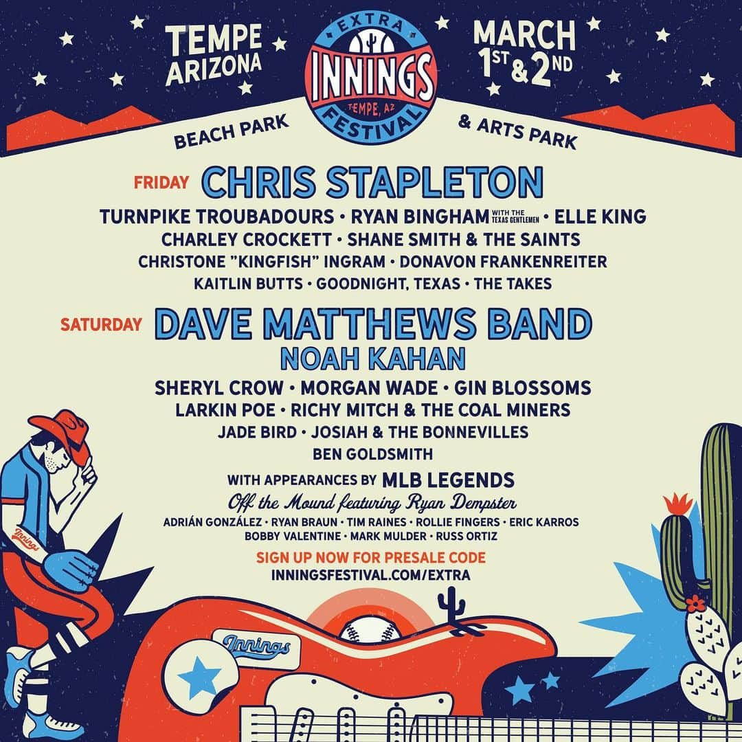 シェリル・クロウのインスタグラム：「Join us at the first @extrainningsfest ⚾️ Sign up for presale code now: inningsfestival.com/extra  Presale begins Thursday, 11/9 at 12pm MT / 2pm EST」