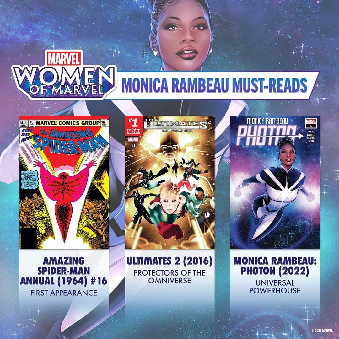 Marvel Entertainmentのインスタグラム：「Monica Rambeau is a universal powerhouse! 🌟 Catch a few of the hero’s must-read #MarvelComics and dive into her history, powers, and more on the latest episode of the #WomenOfMarvel podcast.   🎧 Writer @eve.ewing, Teyonah Parris, and @angeliquerocheofficial share what makes Monica so special — listen wherever you get your podcasts.」