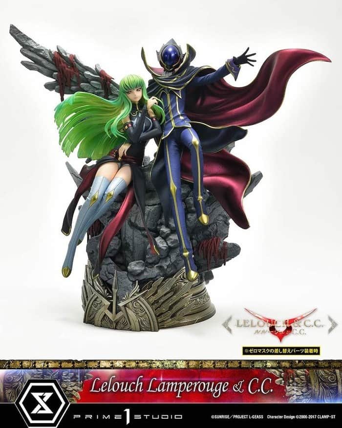 Tokyo Otaku Modeのインスタグラム：「This deluxe figure of Lelouch and CC comes with interchangeable faces for both of them!  🛒 Check the link in our bio for this and more!   Product Name: Concept Masterline Code Geass: Lelouch of the Rebellion R2 Lelouch Lamperouge & C.C. Series: Code Geass: Lelouch of the Rebellion R2 Product Line: Concept Masterline Manufacturer: Prime 1 Studio Specifications: Painted, non-articulated, 1/6 polystone figure Dimensions (approx.): 44 x 48 x 22 cm | 17.3" x 18.9" x 8.7" *Also Includes:: Code Geass-themed base Bonuses: 2 interchangeable Lelouch head parts (masked, unmasked) 2 interchangeable C.C. head parts (normal, smile)  #codegeass #codegeasslelouchoftherebellion #lelouchlamperouge #CC #tokyootakumode #animefigure #figurecollection #anime #manga #toycollector #animemerch」
