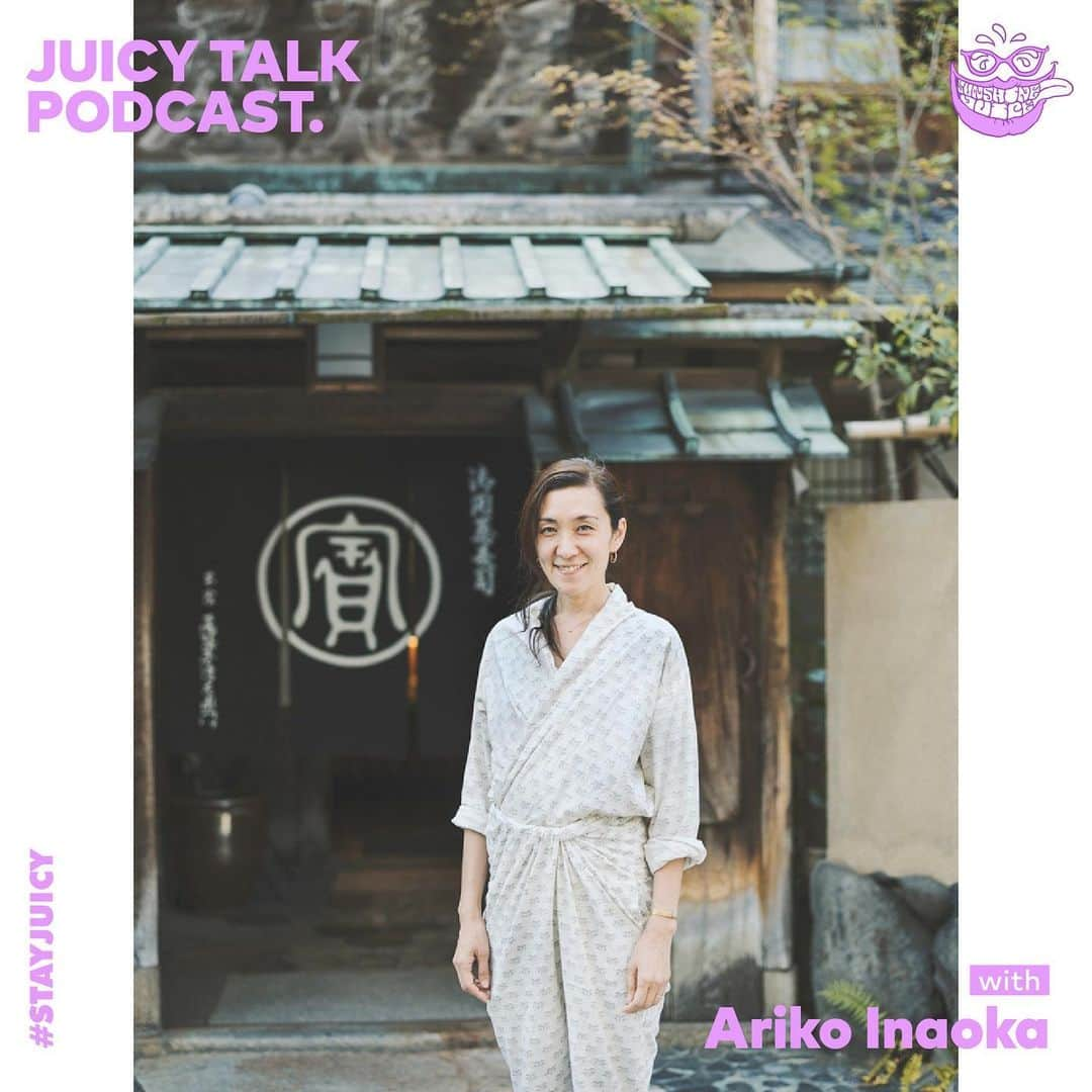 Sunshine Juiceのインスタグラム：「JUICY TALK Podcast by SUNSHINE JUICE  今回のゲストは本家尾張屋16代目当主の稲岡亜里子さん  @arikoinaoka   「すべてが自分。遠くから自分を見る」  京都の老舗蕎麦屋の本家尾張屋代表、そして写真家の稲岡亜里子さん 。  京都で500年続く蕎麦屋の本家尾張屋の代表でありながら写真家でもある稲岡さんの海外で暮らしてきた経験、写真家としての活動、そして本家尾張屋の代表として、日々考えること、暮らしの中で"JUICY"に生きるヒントを伺いました。  サンシャインジュース代表コウ ノリが様々な分野で活躍する魅力溢れるゲストをお迎えして話を伺う健康最先端ポッドキャストシリーズ”Juicy Talk Podcast"🌞  皆さんの日々の暮らしが少しでもjuicyになるようなヒントに溢れた内容をspotifyで配信します。  移動中やお時間あるときにぜひお聞きください。今後のエピソードもお楽しみに。プロフィールリンクからどうぞ🎧  Juicy Talk Podcast  now only in japanese but we would love to have great guest speakers from all over the world! many tips for your juicy life.  #stayjuicy#sunshinejuice#coldpressedjuice#サンシャインジュース#コールドプレスジュース#自然#健康 #地球#juicytalk」