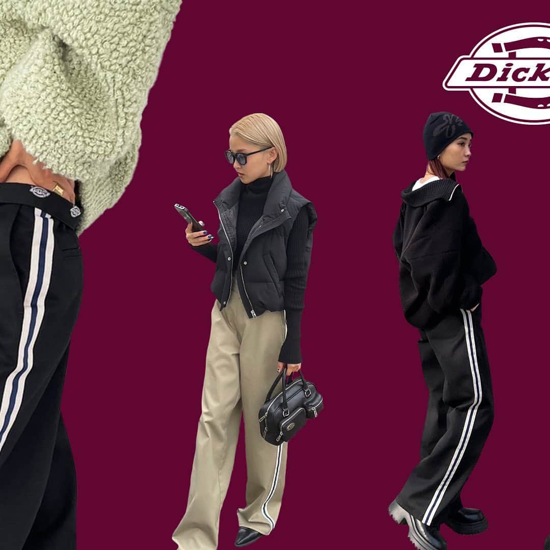 EMODA_LOOK BOOKさんのインスタグラム写真 - (EMODA_LOOK BOOKInstagram)「Dickies® | EMODA original item ＿＿＿＿＿＿＿＿＿＿＿＿＿＿＿＿＿＿＿＿＿＿＿＿ 毎回人気のDickies®とのオリジナルアイテムが秋冬ver.として登場。 サイドラインが今季らしいNEWデザイン。Dickies®ロゴがアクセントの折り返せるウエストラインがポイントのEMODAオリジナルパターンPANTS。 ＿＿＿＿＿＿＿＿＿＿＿＿＿＿＿＿＿＿＿＿＿＿＿＿ ・【DICKIES別注】SIDE LINE PANTS BLK,BEG,RED ￥19,800 tax'in  NAVYラインでさりげない差し色がコーデに溶け込む定番BLACK、GREENラインでボトム全体とのコントラストが映えるBEIGE、GRAYラインでシックなカラーの組み合わせがオシャレ見えするRED、の3色展開。 TCツイル生地：Dickies®の代名詞ともいうべき定番素材。ハリのある手触りと質感が特徴で耐久性があり汚れも落ちやすい特性。Dickies®らしい生地の張りを残しながら、洗い加工によるしなやかな風合いで着心地も良い仕上げに。  ■発売日程 ・2023.11.9(thu) EMODA全店舗・RUNWAYhannel にて発売  ＿＿＿＿＿＿＿＿＿＿＿＿＿＿＿＿＿＿＿＿＿＿＿＿  ■Dickies®( @dickies ) アメリカ・テキサス州の小さなオーバーオール会社からスタート。 そこから世界中で愛用される一大ブランドへと成長した背景には、創業から続く徹底した機能性へのこだわりがあります。 西海岸のスケーターたちが丈夫で価格の手ごろな「874」を愛用したことで、各分野のアーティストへも浸透。 世界各地のカルチャーシーンへと飛び火し、カジュアルファッションのブランドとしての地位を確立。 ヨーロッパ、アジア、南米、アフリカなど世界110カ国以上でDickies®ブランドの商品が販売されています。  ＿＿＿＿＿＿＿＿＿＿＿＿＿＿＿＿＿＿＿＿＿＿＿＿  プロフィール( @emoda_official )のURL&storiesからチェック✔  #EMODA #Dickies」11月9日 17時10分 - emoda_snap