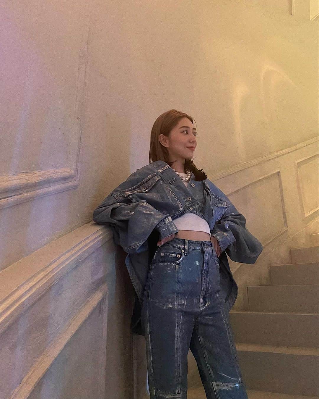 松尾 瞳のインスタグラム：「denim×denim👖💙  イロジカケのパーティーにて🎉  #IROJIKAKE」