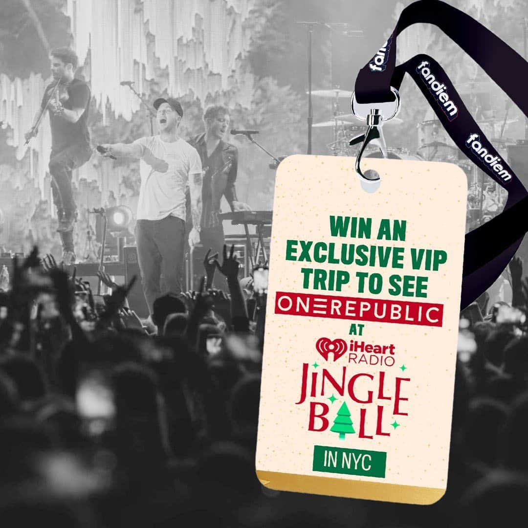 OneRepublicのインスタグラム：「Win an exclusive VIP trip to NYC to see us play live at the @iheartjingleball at Madison Square Garden PLUS a OneRepublic signed drumhead to take home with you!  Donate now to support @tjmartellfoundation and help make an impact in the fight against cancer.   Donate To Win at: fandiem.com/jingleball  @winwithfandiem」