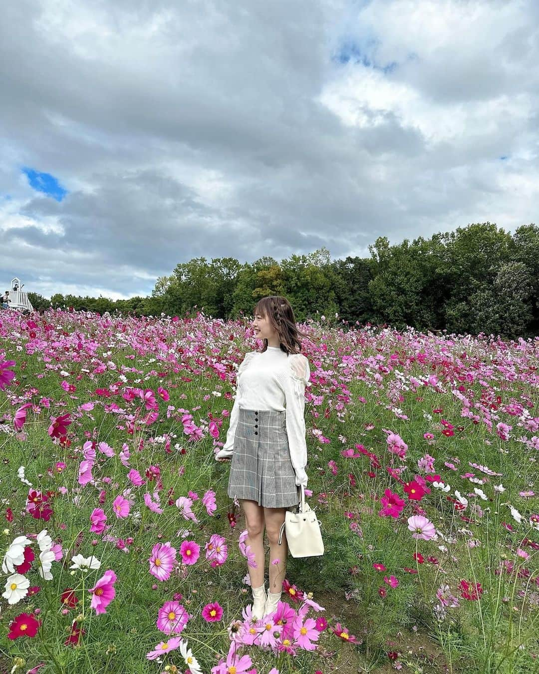 新澤菜央さんのインスタグラム写真 - (新澤菜央Instagram)「あなたが好きなのは、何色のしんしん？🌷  ⠀ #彼女の私服がかわいい #低身長コーデ #sサイズコーデ #156cm #骨格ウェーブ #花畑 #万博公演 #コキア #snidel #スナイデル #frayid #フレイアイディー #gu #秋コーデ #大人ガーリー #ガーリーコーデ #ootd」11月9日 20時40分 - _shinshin_48