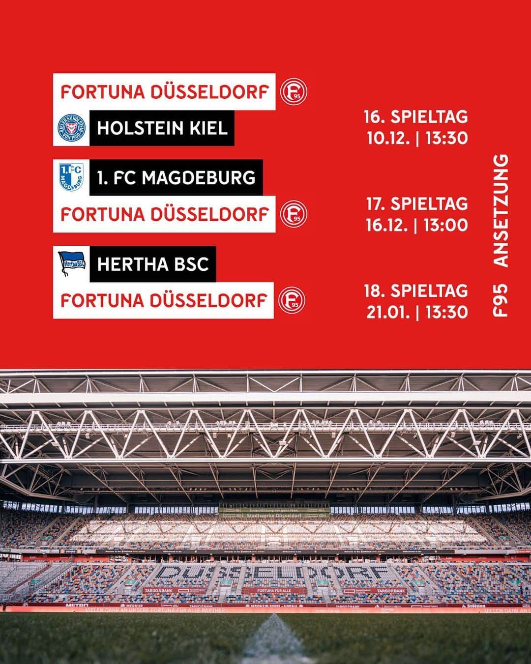 のインスタグラム：「Wir haben ein paar Termine für Euch 🗓️ Hier kommen die Ansetzungen der Spieltage 16-18 👀 Was sagt Ihr? • • #f95 #fortuna #2Bundesliga」