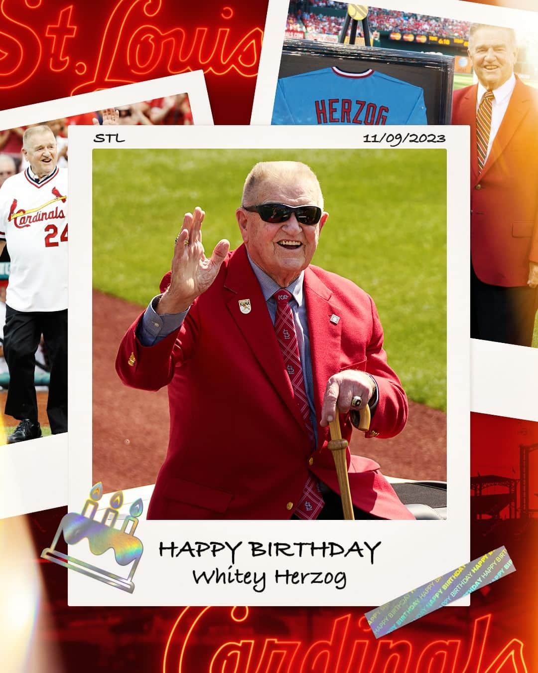 セントルイス・カージナルスさんのインスタグラム写真 - (セントルイス・カージナルスInstagram)「Join us in wishing a very happy birthday to Cardinals and Baseball Hall of Fame manager Whitey Herzog! 🎂」11月9日 22時00分 - cardinals