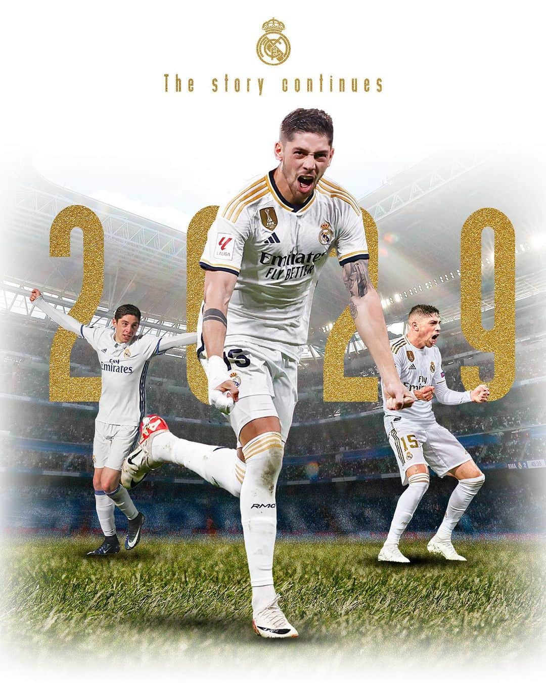 フェデリコ・バルベルデのインスタグラム：「COMUNICADO OFICIAL   Real Madrid C. F. and @FedeValverde have agreed an extension to the player's contract which will see him stay at the club until 30 June 2029. Valverde arrived at Real Madrid in July 2016 at just 18 years of age. In his six years playing for the first team, he has quickly become one of the best central midfielders in world football. He's made 220 appearances, scoring 19 goals and winning 9 titles: 1 Champions League, 2 Club World Cups, 1 European Super Cup, 2 LaLiga titles, 1 Copa del Rey and 2 Spanish Super Cups. Valverde was also named MVP in the Spanish Super Cup 2020 and took the Silver Ball at the Club World Cup 2023.  -  El Real Madrid C. F. y Fede Valverde han acordado la ampliación del contrato del jugador, que queda vinculado al club hasta el 30 de junio de 2029.  Valverde llegó al Real Madrid en julio de 2016, con tan solo 18 años. En sus seis temporadas defendiendo la camiseta del primer equipo ya es uno de los mejores centrocampistas del mundo. Ha disputado 220 partidos, en los que ha marcado 19 goles y ha ganado 9 títulos: 1 Champions League, 2 Mundiales de Clubes, 1 Supercopa de Europa, 2 Ligas, 1 Copa del Rey y 2 Supercopas de España.  Valverde ha sido MVP de la final de la Supercopa de España 2020 y Balón de Plata en el Mundial de Clubes 2023.」