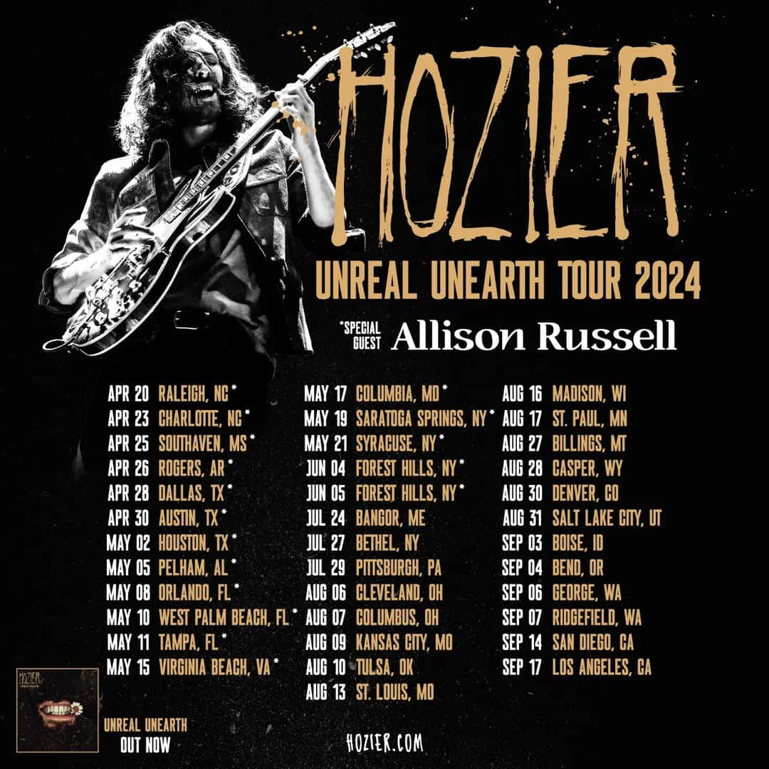 ホージアさんのインスタグラム写真 - (ホージアInstagram)「After the sweetest run of US shows, I’m delighted to announce these brand new #UnrealUnearth tour dates for next year 🖤  Tour tickets go on sale now, I can’t wait to be back and I hope to see you there.   🎟️ www.hozier.com/live」11月10日 0時00分 - hozier