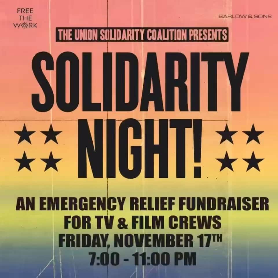 クロエ・セヴィニーのインスタグラム：「JOIN US FOR A NIGHT OF SOLIDARITY Friday 11/17 DANCING, DRINKS, FOOD TRUCKS LIVE PERFORMANCE BY @RAMY YOUSSEF & @ILANA GLAZER HOSTED BY @BENSTILLER & @JEREMYOHARRIS MUSIC BY DJ @DEDELOVELACE  Entry, food & drinks FREE for IATSE & TEAMSTERS!  Let’s help our crews as we all celebrate getting back to work. An Emergency Relief Fundraiser for Film & TV Crews benefiting MPTF RSVP for the address and tickets at tuscfundraisernyc.rsvpify.com (https://tuscfundraisernyc.rsvpify.com/?securityToken=jkJ21V5c3KFaS1AM7csKI7Zt7FqnhU4Z)」