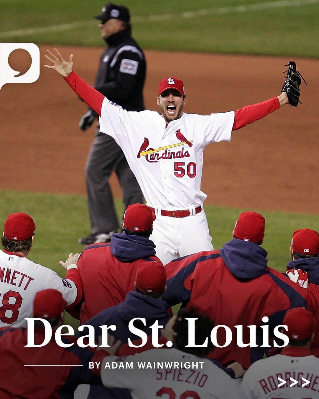 セントルイス・カージナルスのインスタグラム：「“You were there with me every pitch.”⁠ ⁠ Adam Wainwright pens a thank you letter to @cardinals fans. ❤️ (Link in bio) • 📸: Jonathan Daniel/Getty Images, Joe Puetz/Getty Images」