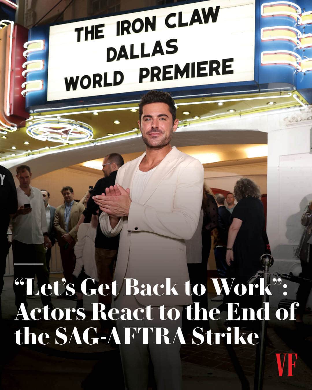 Vanity Fairのインスタグラム：「Hollywood is eager to get back to work. Following news that SAG-AFTRA and AMPTP had reached a tentative agreement, celebratory statements began pouring in from stars. Tap the link in bio to see how Zac Efron, Octavia Spencer, Jeremy Allen White, Quinta Brunson, and more of your favorite actors reacted to the end-of-strike news.  Photo: @gettyimages」
