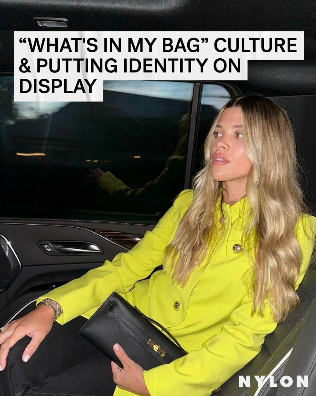 Nylon Magazineのインスタグラム：「Are we, as a society, obsessed with knowing what people carry around all day? From Kylie Jenner and Sophia Richie posting videos on the contents of their bags to the recent explosion on TikTok — it seems the “what’s in my bag” obsession is officially being embraced by Gen Z. At the link in bio, @laurapitcher explores the trend's resurgence & why carrying all these silly (if not impractical) items around in our bag is actually a way of establishing identity.  📸 @sofiarichiegrainge」