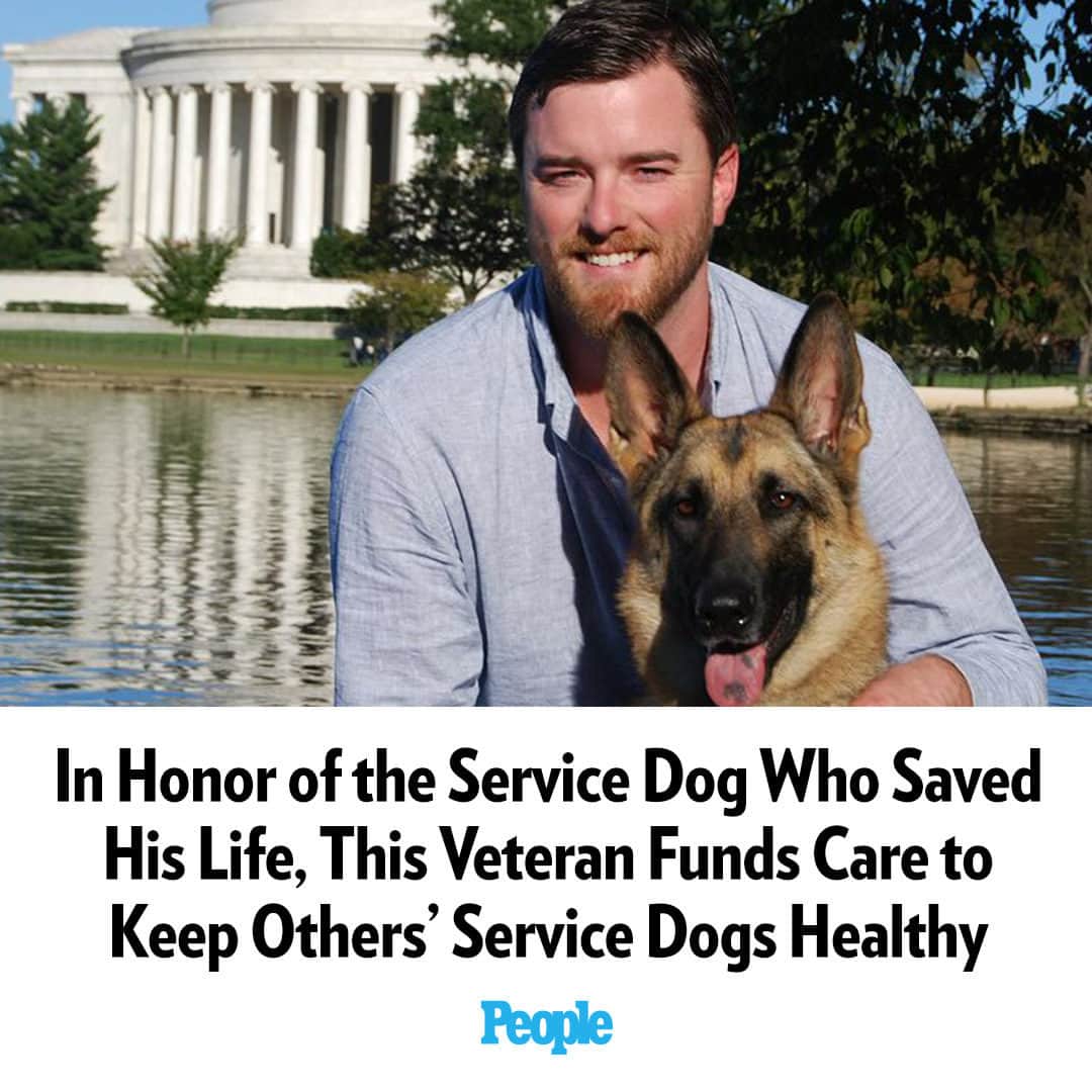 People Magazineのインスタグラム：「Marine Corps veteran Corporal Cole Lyle’s service dog has saved his life "on multiple occasions."  His service dog, Kaya, played such a critical part in combating his Post-Traumatic Stress Disorder (PTSD) that she was at his side on Capitol Hill as he lobbied for other veterans who have PTSD to get service dogs.  Kaya flew with him on more than 300 flights before she died of cancer earlier this year. In honor of her memory, he launched a non-profit, Kaya’s K9s, to help pay emergency veterinarian bills and critical care for other veteran’s' service dogs.  Read more on Lyle's mission in our bio link. | 📷: Courtesy of Cole Lyle」