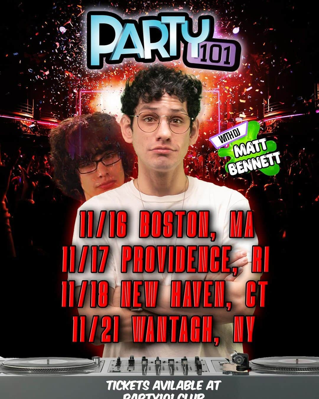 マット・ベネットのインスタグラム：「In one week! We take the East Coast by storm! Boston! Providence! New Haven! And our special hometown show in Wantagh! See you next week! And if you’re in LA don’t forget to get your outfits ready for the Party 101 Choice Awards December 1st at the Palladium!」